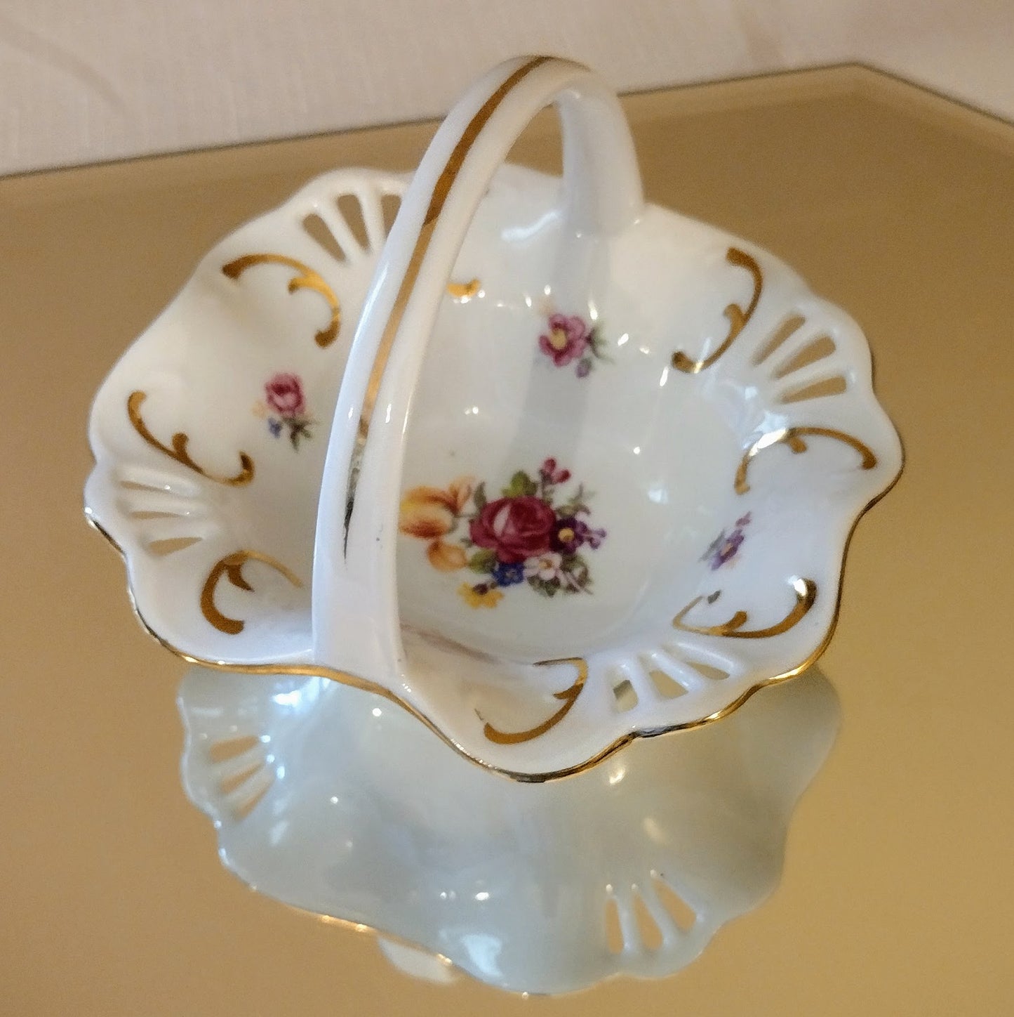 German Made PM Porcelain Trinket Basket - Floral Design (Made in Germany)