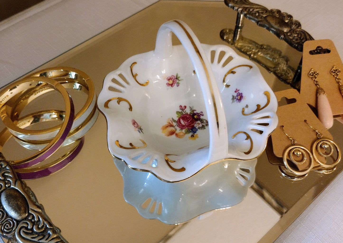 German Made PM Porcelain Trinket Basket - Floral Design (Made in Germany)