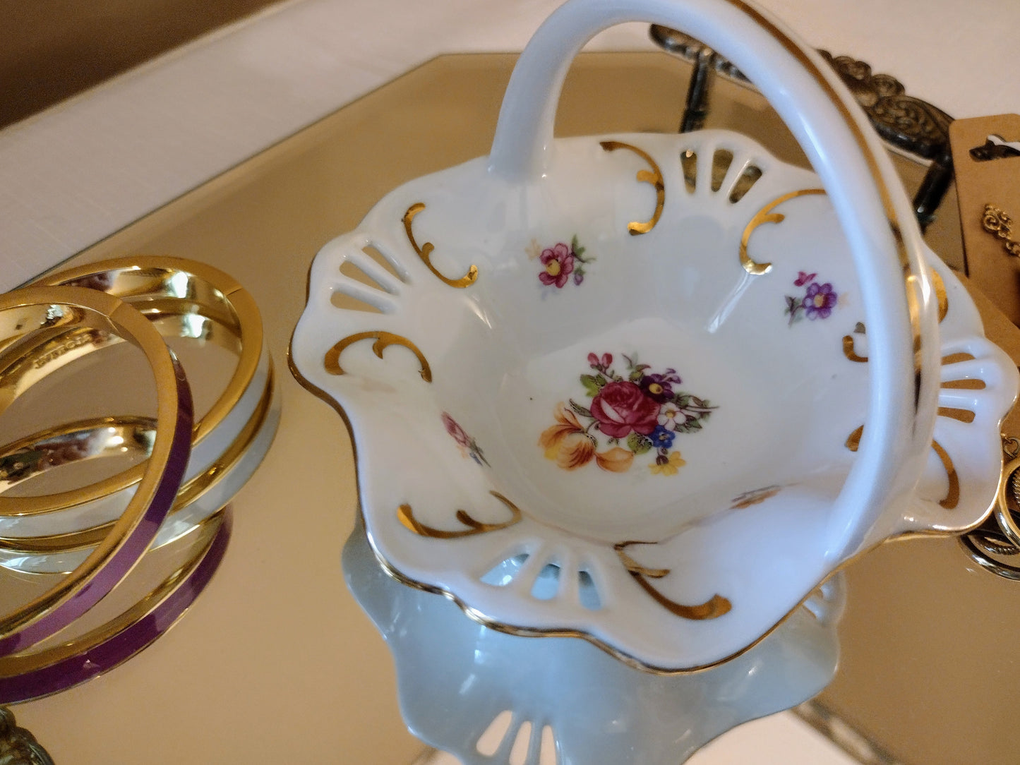 German Made PM Porcelain Trinket Basket - Floral Design (Made in Germany)