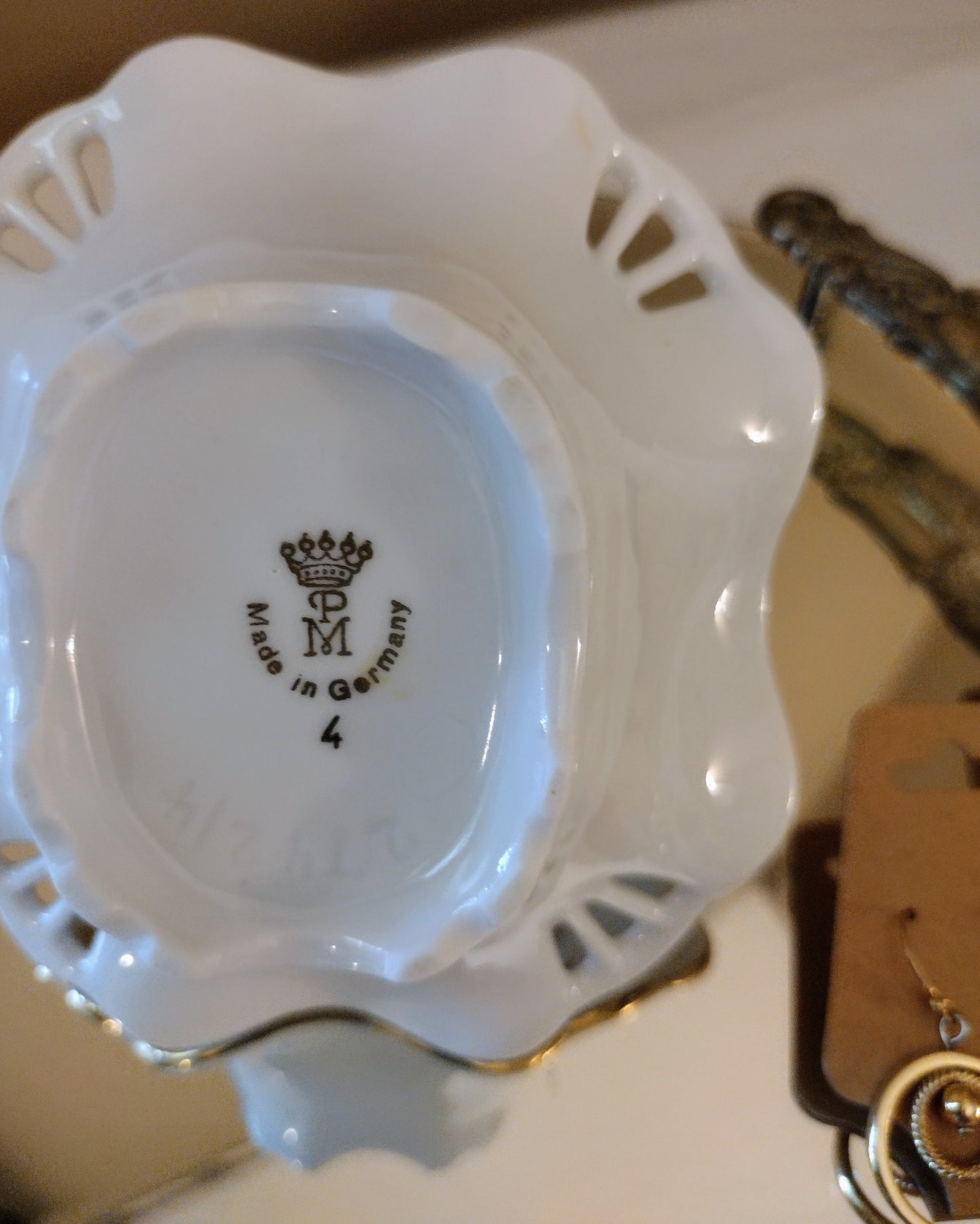 German Made PM Porcelain Trinket Basket - Floral Design (Made in Germany)