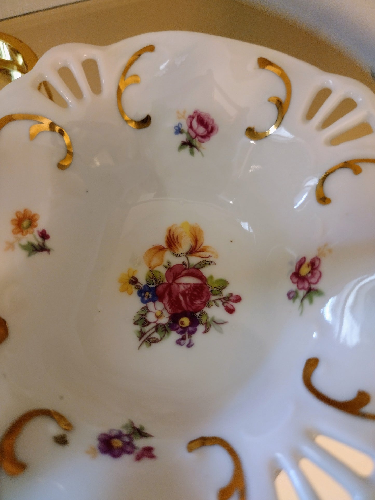 German Made PM Porcelain Trinket Basket - Floral Design (Made in Germany)