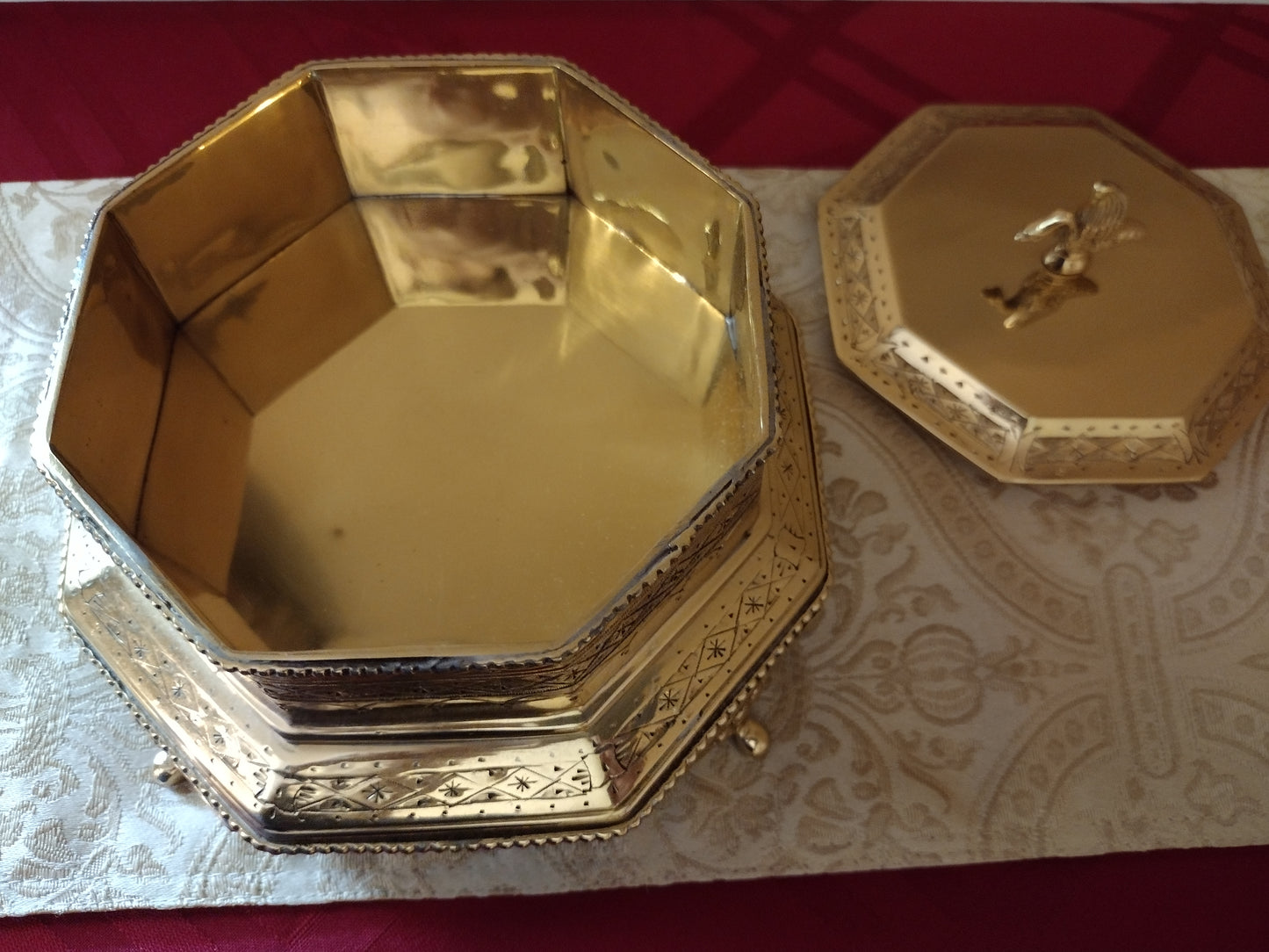 Brass Trinket Box Ornamented with Swan Finial