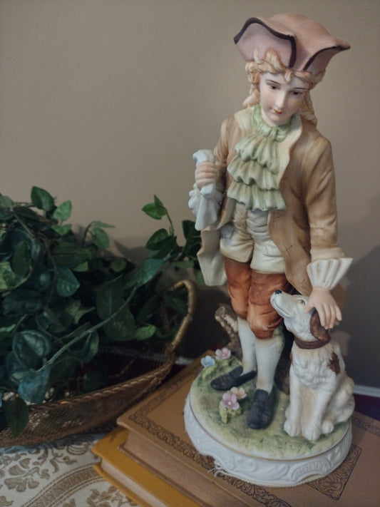 Napcoware Classic Gallery C-6640 Figurine Featuring a Colonial Young Man with His Dog