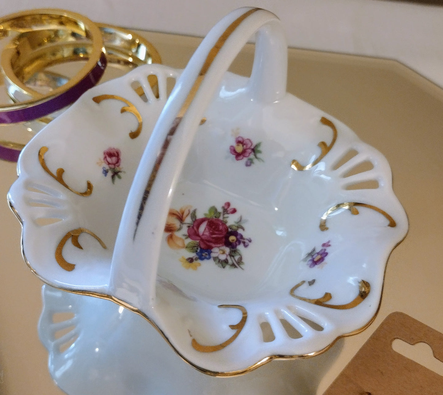 German Made PM Porcelain Trinket Basket - Floral Design (Made in Germany)